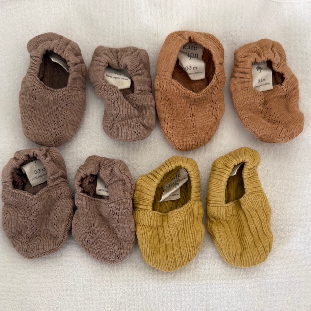 Set of Baby Booties in Brown and Yellow